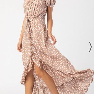 Tiare Hawaii Mocha + White High Low Sundress with Puff Sleeves